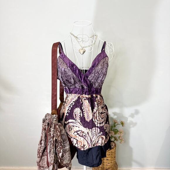 Gorgeous vintage y2k purple paisley babydoll fairy cami tank top - Picture 1 of 8